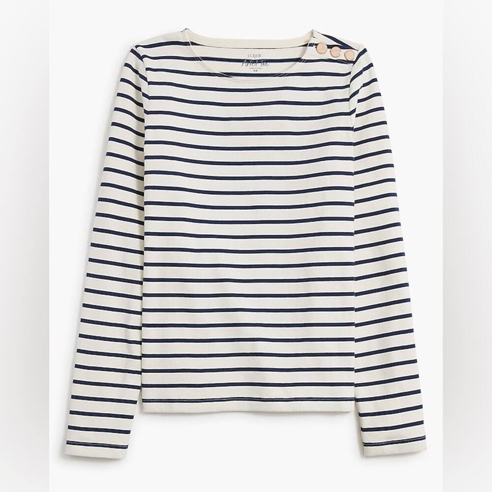 J.CREW Factory White Green Button-shoulder tee Size M BU468